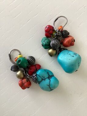 Boho Turquoise Drop Earrings with Colorful Gemstone Accents